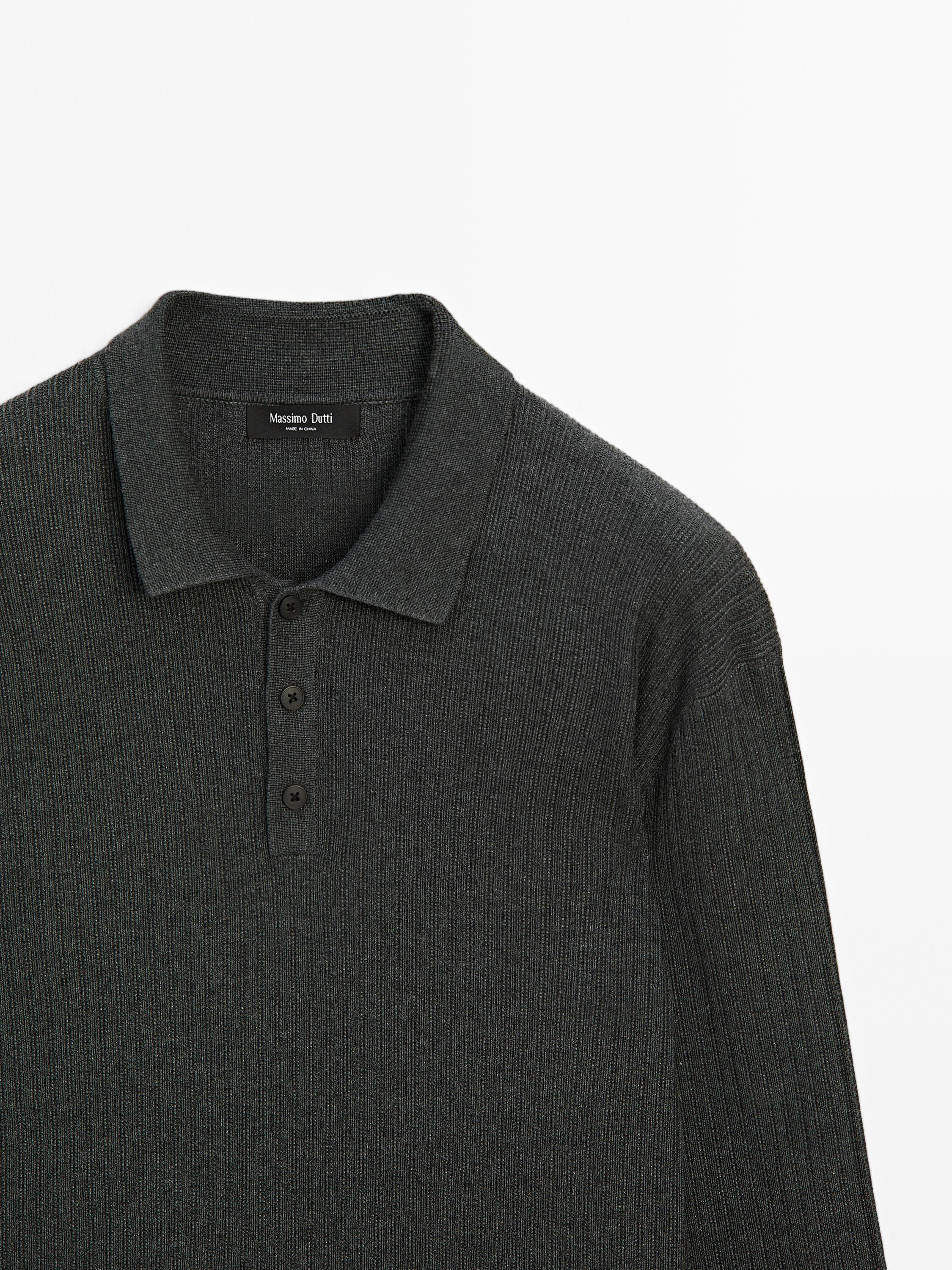 Cotton blend knit polo sweater